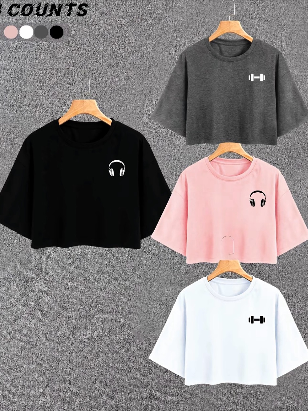 Women's Crop Tops T-Shirt Pack, Short Sleeve Casual Loose Fit Round Neck Small